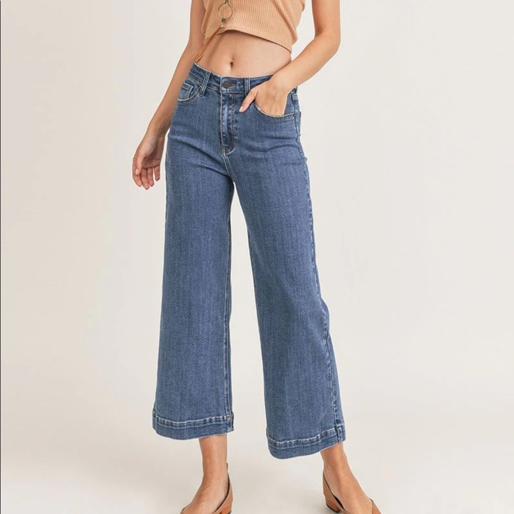 RISEN JEANS HIGH RISE WIDE LEG ANKLE DENIM